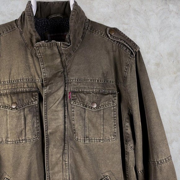Vintage Green Levi's Jacket Utility Chore Fleece Lined XL Mens Military Twill - Picture 3 of 7